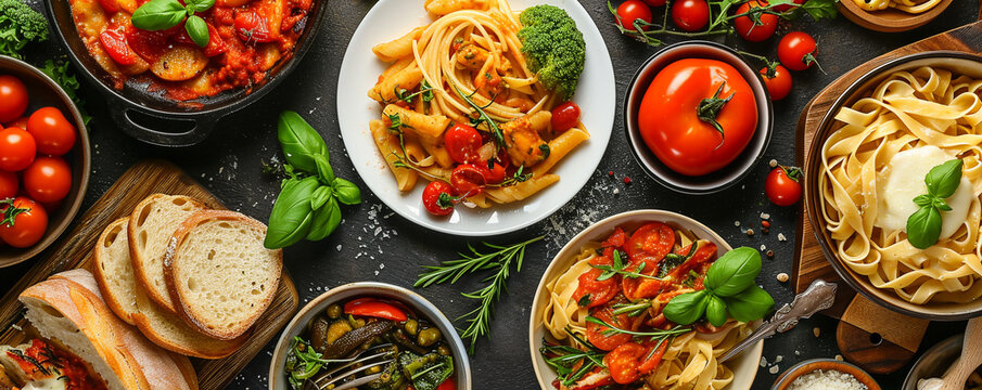 Assortment of traditional Italian dishes. Italian food