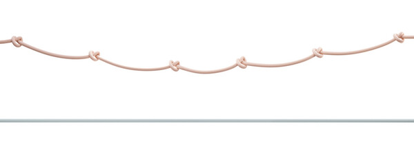 pink rope string with knot and blue straight line 3D rendering