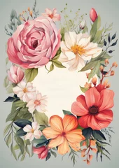 Behang Watercolor floral wedding invitation card template © Pornnapha
