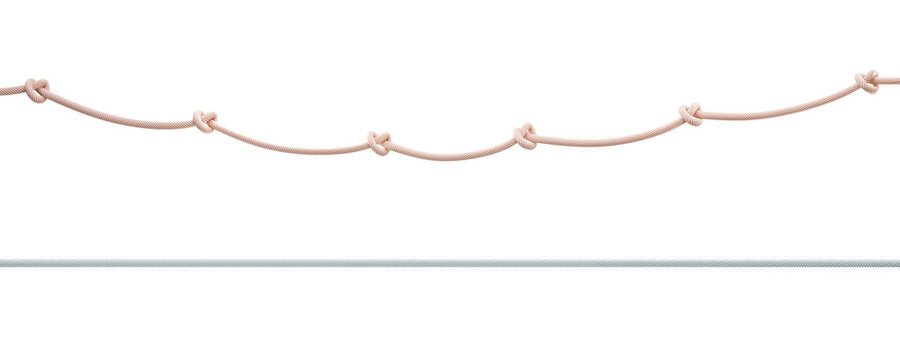 pink rope string with knot and blue straight line 3D rendering