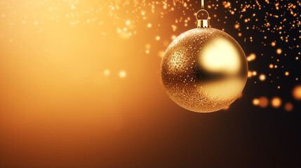 falling golden 3d Christmas ball with pattern on gold background