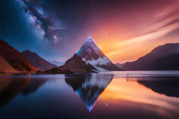 surreal outer space pyramid , glowing nebulas  , spectacular planet surface panorama - obrazy, fototapety, plakaty
