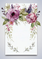Watercolor floral wedding invitation card template