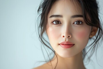 A beautiful Asian woman with smooth skin. Generative Ai. - obrazy, fototapety, plakaty