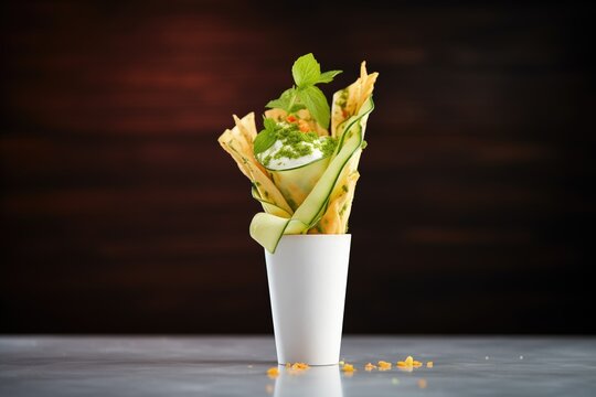 zucchini chips in a paper cone stand