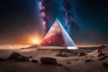  outer space pyramid , glowing nebulas  , mystical alien world