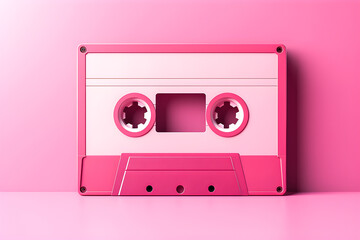 Fototapeta premium Close-up pink vintage cassette tape, minimal scene, 3d render, generate AI