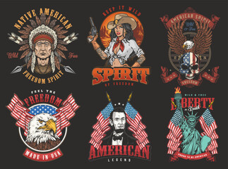 American spirit set stickers colorful