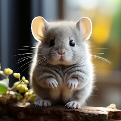 Photo of a baby chinchilla with soft, velvety fur. Generative AI