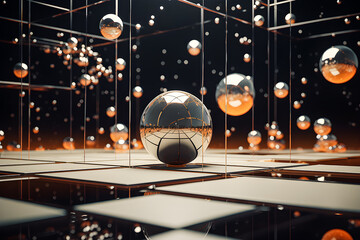  Abstract composition with a cluster of 3d spheres. Multicolored glossy bubbles, 3D illustration of balls. Trendy banner or poster design. Futuristic background , generate AI - obrazy, fototapety, plakaty