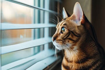 Bengal Cat looking out the window - obrazy, fototapety, plakaty