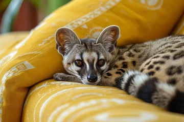 Fotobehang Domestic Chestnut-Spotted Genet on the sofa © Artem
