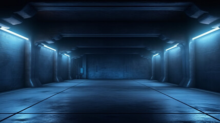 Realistic Garage Underground Blue Light Hallway