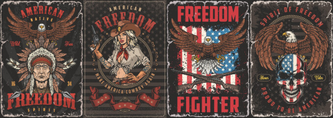 Fototapeta premium USA colorful set flyers vintage