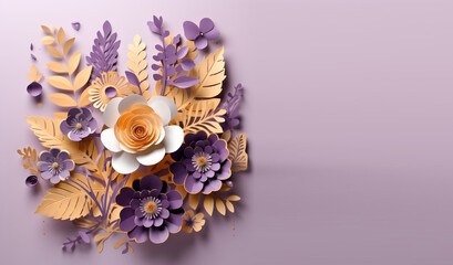 Paper cut floral composition. Flower paper craft style. Mother's day. Happy Women's day. Botanical 8 March. Invitation banner