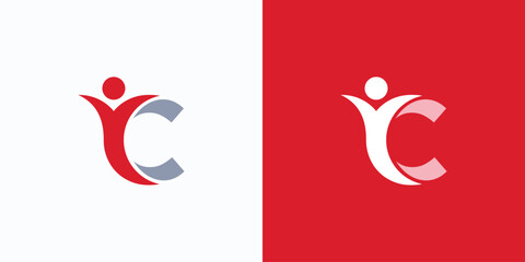 Vector logo design combination of jumping person shape and letter C