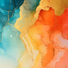 Fototapeta premium Luxurious Elegance: Abstract Marble Texture with Gold, Turquoise, and Orange Splashes