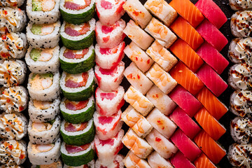 sushi set on the black background