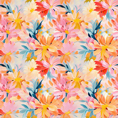 Fototapeta na wymiar Colorful floral seamless pattern, abstract flowers, vibrant color