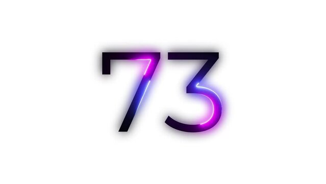 Neon number 73 with alpha channel, neon number seventy three