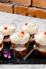 dessert in the cup on the catering table