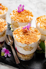 dessert in the cup on the catering table