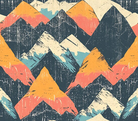 Retro Mountain Pattern in Warm Distressed Textures, seamless pattern