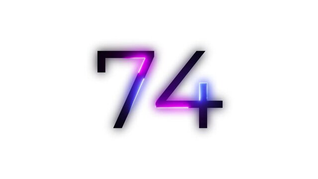 Neon number 74 with alpha channel, neon number seventy four