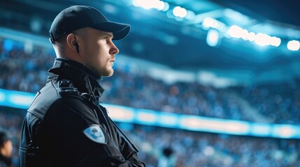 a Security man security background. Security focus in football stadium - obrazy, fototapety, plakaty