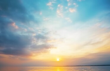 Sky blue and orange light of the sun through the clouds in the sky survive