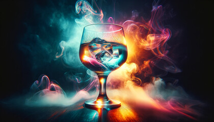 gin glass on a glowing mist, generative AI - obrazy, fototapety, plakaty