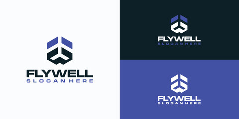 Letter F and W hexagon shape vector logo design