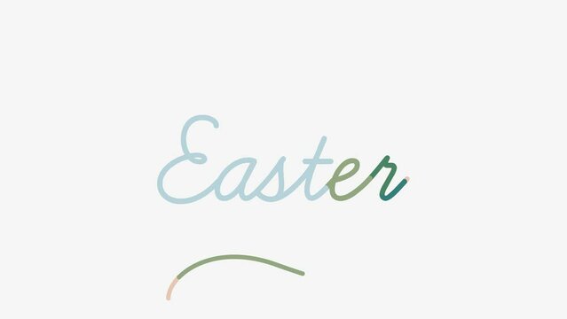 Easter holiday text isolated motion title. Doodle text change it color in gray, green and blue fill shading on neutral background. High quality 4k motion graphics
