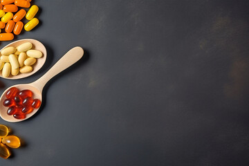 top view of antioxidants vitamin pills drug capsule generative AI