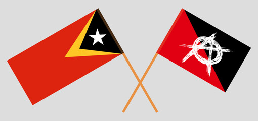 Crossed flags of East Timor and anarchy. Official colors. Correct proportion