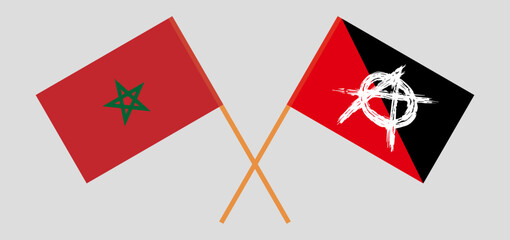 Crossed flags of Morocco and anarchy. Official colors. Correct proportion