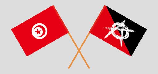 Crossed flags of Tunisia and anarchy. Official colors. Correct proportion