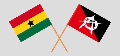 Crossed flags of Ghana and anarchy. Official colors. Correct proportion