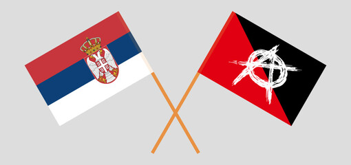 Crossed flags of Serbia and anarchy. Official colors. Correct proportion