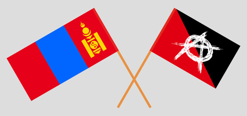 Crossed flags of Mongolia and anarchy. Official colors. Correct proportion