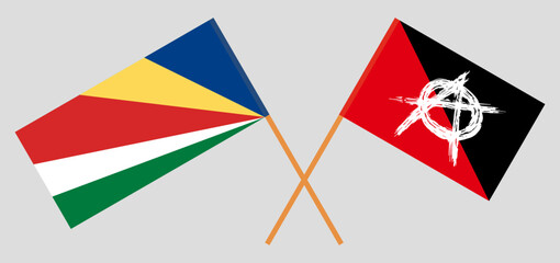 Crossed flags of Seychelles and anarchy. Official colors. Correct proportion