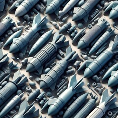 Diverse glitch pattern with rockets in a futuristic 3D design. 3D background with cartoon clay minimalist patterns of various glitches and rockets.