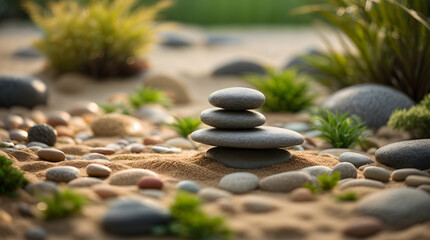 Zen Harmony: Stacked Stones on Beach