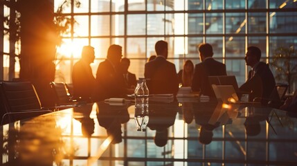 Manager and business team meeting against a Flare light backdrop.