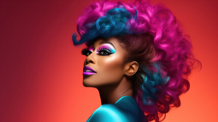 African woman with art paint hair and stage make up. Pop art style picture.