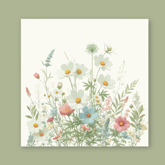 Wedding card template with wild herbs and flowers.
