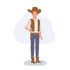 Full-length flat cartoon cowboy. vintage western character illustration