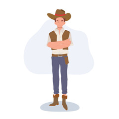 Full-length flat cartoon cowboy. vintage western character illustration