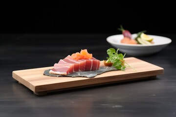 Fototapeta na wymiar sushi-grade tuna steak on dark slate