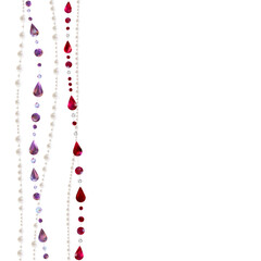 Pearl. Gems. Decoration. Diamonds. Abstract background. Jewelry. Hanging crystals. Vector illustration. Brilliant.